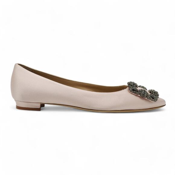 Manolo Blahnik Hangisiflat Jewel Buckle Flat Pumps - Satin - Light Pink 35 $1095 - Picture 2 of 7